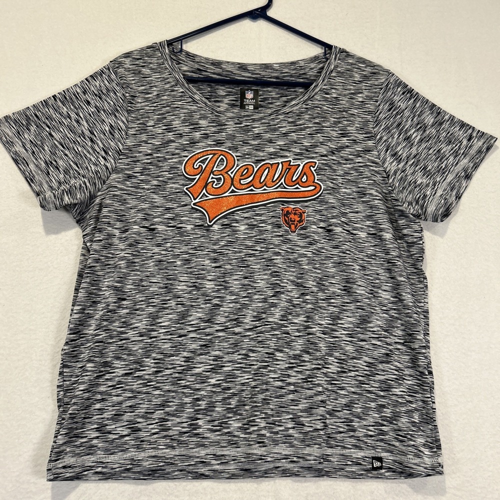 New Era Chicago Bears NFL Women XL Space Dye T-Shirt Gray Black Glitter Logo